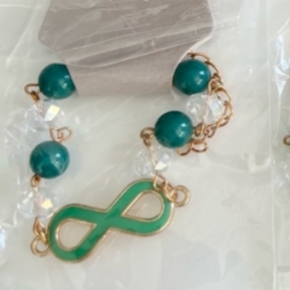 TODAY$15 Infinity sign colorful *Dk GREEN bead & chain bracelet adjustable NEW